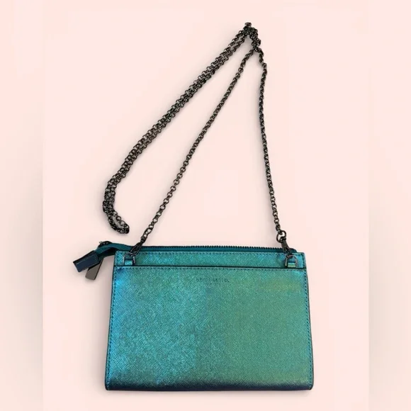 Henri Bendel Iridescent Blue Galactic Petrol Bag with Chain strap